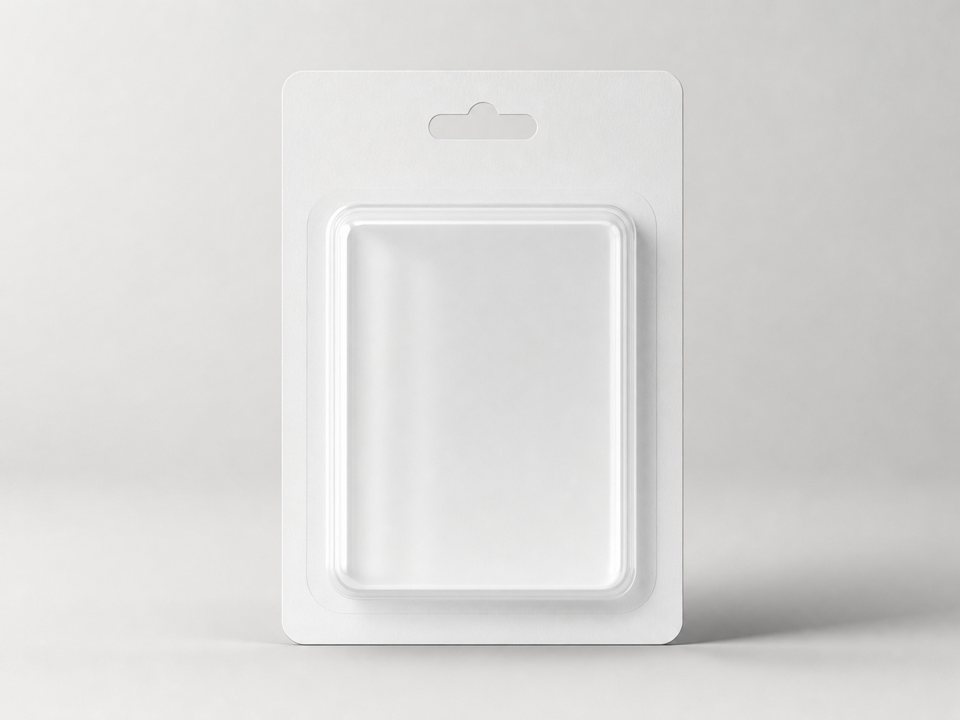 Blister package with face seal format on a clean background